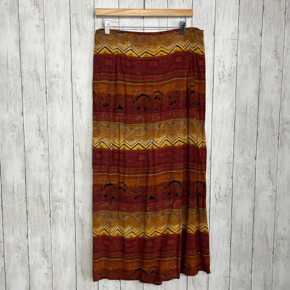 Michael & Company Vintage Brown Yellow Geometric Abstract Maxi Skirt L USA
